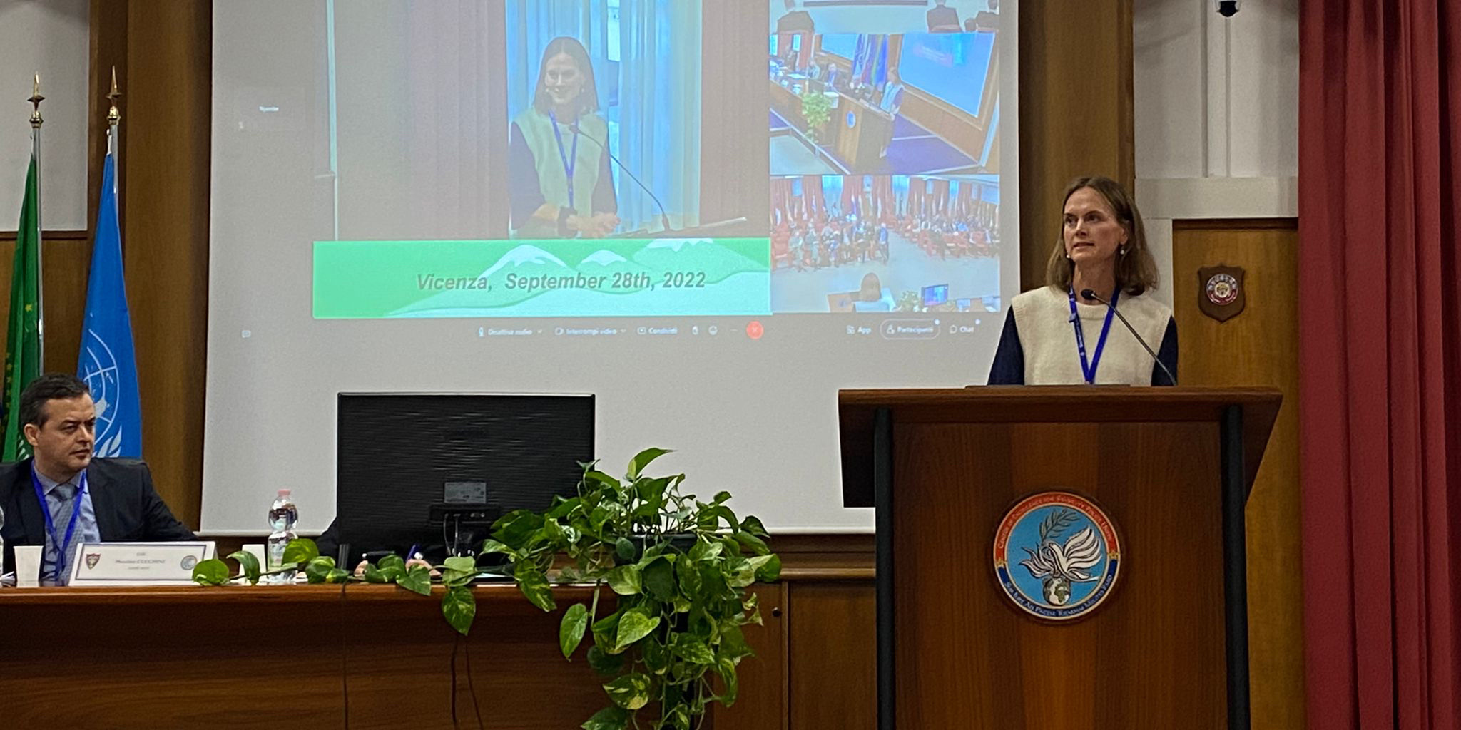 Ms Johanna Lauritsen when speaking on the International High Level Conference on Environmental Management in Peace Operations, hosted by Center of Excellence for Stability Police Units, Vicenza, Italy, 28 September 2022. Private photo