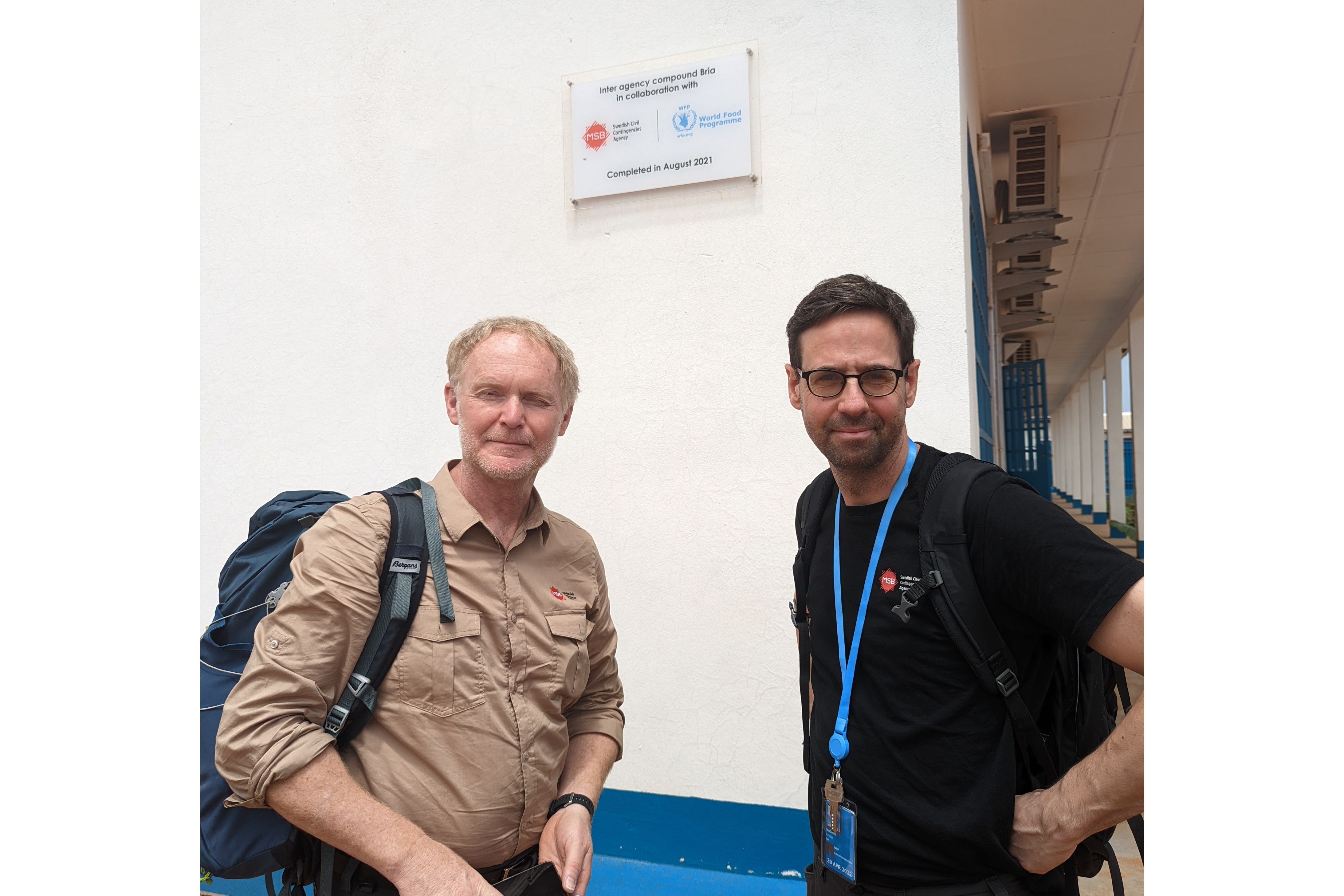 Per-Erik and Magnus at the new WFP base in Bria CAR