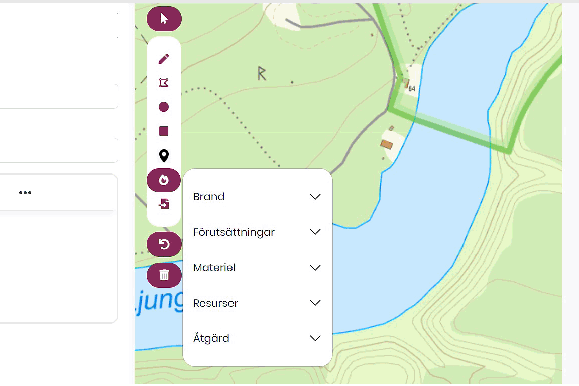 Symbolerna i WIS delas upp i brand, förutsättningar, materiel, resurser och åtgärd.